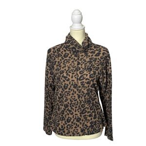 Vince Camuto Leopard Print Waffle knit Cowl Neck Sweater Women's Size Small